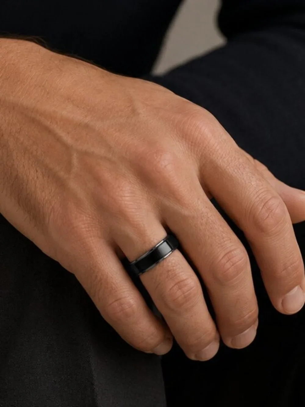 New 8mm Unisex Tungsten Ring Domed High Polished Black IP Plated Rounded Edge